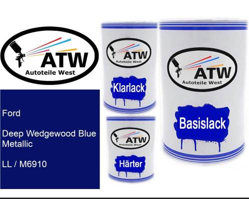 Ford, Deep Wedgewood Blue Metallic, LL / M6910: 500ml Lackdose + 500ml Klarlack + 250ml Härter - Set, von ATW Autoteile West.